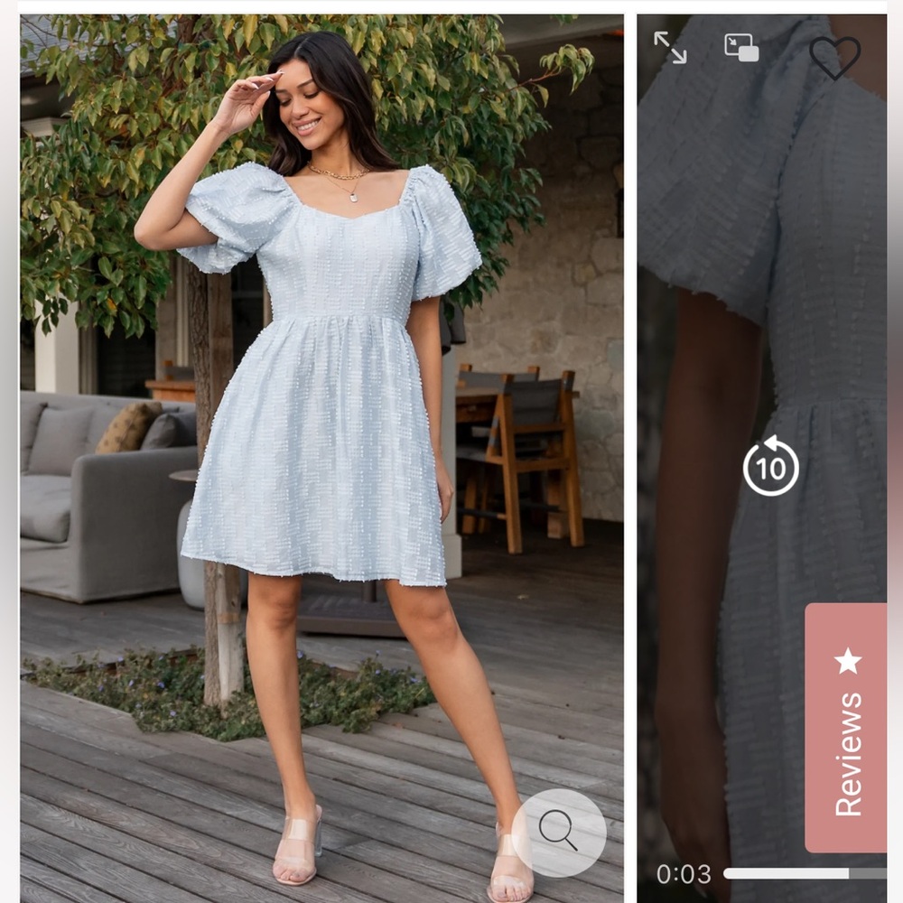 Blue Puff Sleeve Sommer Short Dress